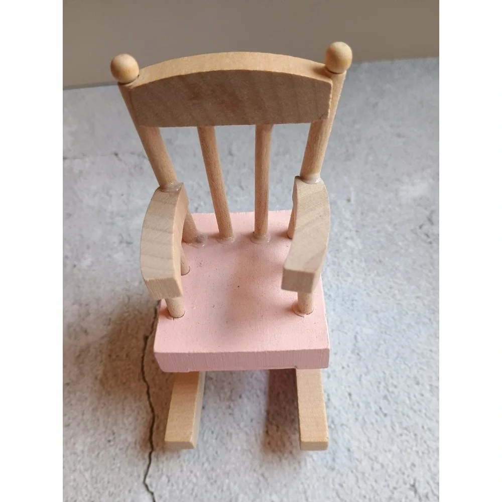 Wood Dollhouse Pink Nursery Set Crib High Chair Rocking Horse Cottage Style